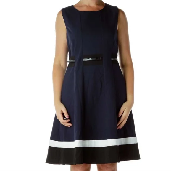Calvin Klein | Dresses | Calvin Klein Navy Blue Fit And Flare Belted Dress  | Poshmark